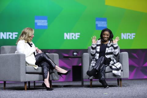 From L to R: Martine Reardon, Chief Marketing Officer & EVP Content & Membership, National Retail Federation and Simone Biles, Decorated Athlete and Advocate; Credit: NRF
